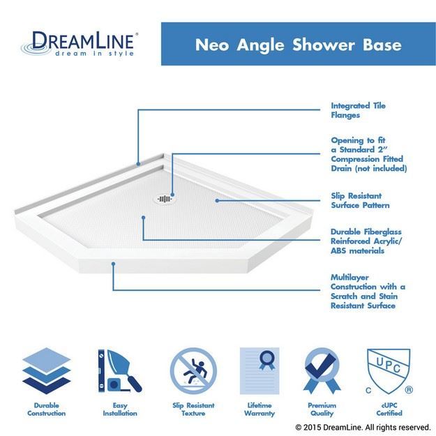 NeoAngle Shower Base + Glass Enclosure | Chrome | 36 x 36
